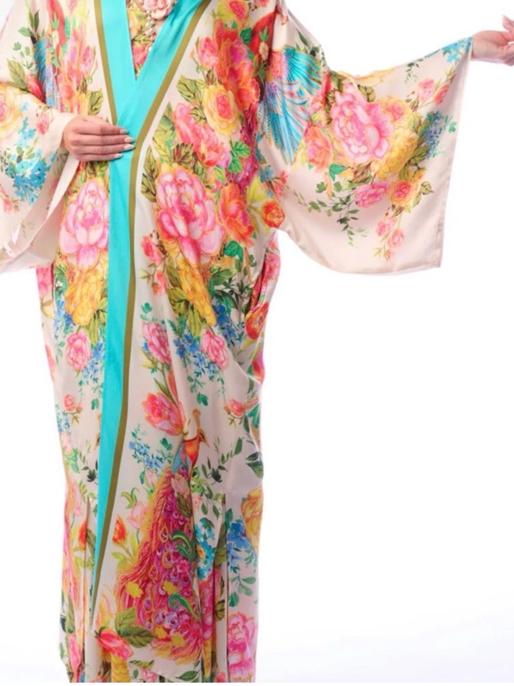 Vibrant Romantic Elegant Floral Earth Angels Maxi Kimono, NWT - Picture 8 of 9